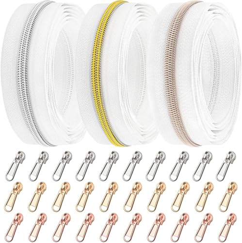 DOITEM 15 m endlos Reißverschluss Meterware Beige Reissverschluss 6mm-Spirale + 30 Nonlock-Zipper (Rosarot Gold Silber) von DOITEM