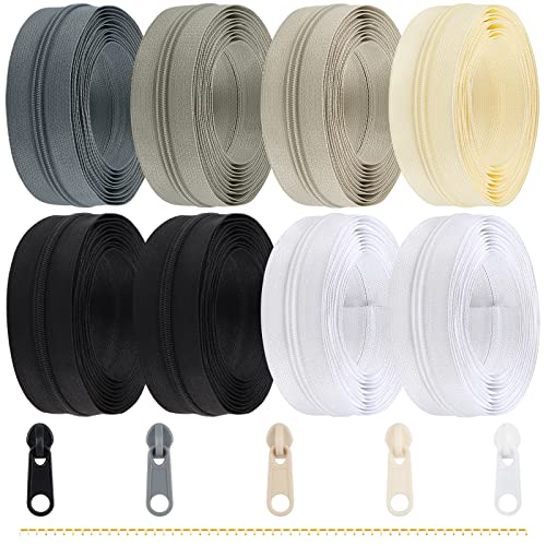 DOITEM 2,8 mm Reißverschlüsse 22,4 m Nylon-Endlos-Reißverschluss-Set mit Schieber und Reißverschluss zum Nähen und Basteln – 6 Farben von DOITEM