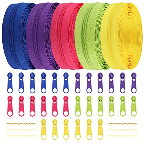 DOITEM 2.8 mm Reißverschluss 14 Meter Nylon Endlosreißverschluss Set mit Schieber und Zipper - 5 Farben von DOITEM