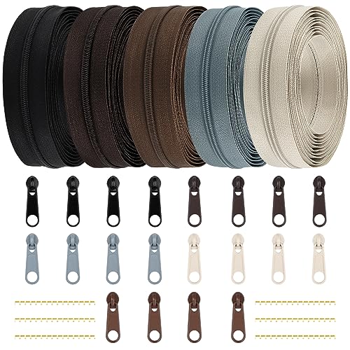 DOITEM 3 mm Reißverschluss 14 Meter Nylon Endlosreißverschluss Set mit Schieber und Zipper - 5 Farben von DOITEM