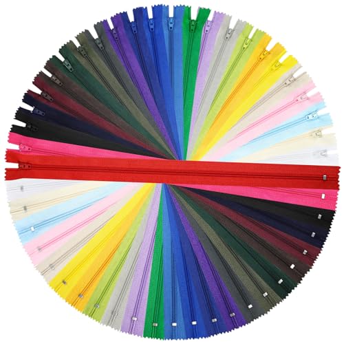 DOITEM 45cm Nylon-Reißverschlüsse zum Nähen und Basteln | 24 Farben 24 Stück Reißverschlüsse (Mehrfarbig, 45cm) von DOITEM