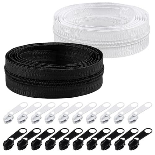 DOITEM 5 mm Reißverschluss 10 Meter Nylon Endlosreißverschluss Set mit Schieber und Zipper - Schwarz Weiß von DOITEM