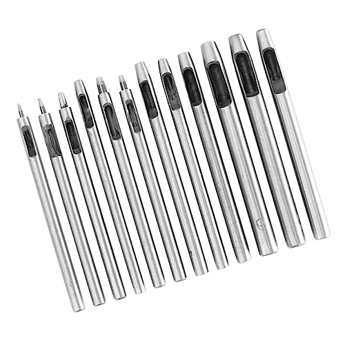 DOITOOL 12-Teiliges Set leder locher Gürtel aus Segeltuch Mittelschlag Stift Schläge hole punch lochfinder werkzeug Lochschneider für Leder Zubehör für Gürtelstanzen legierter Stahl Silver von DOITOOL