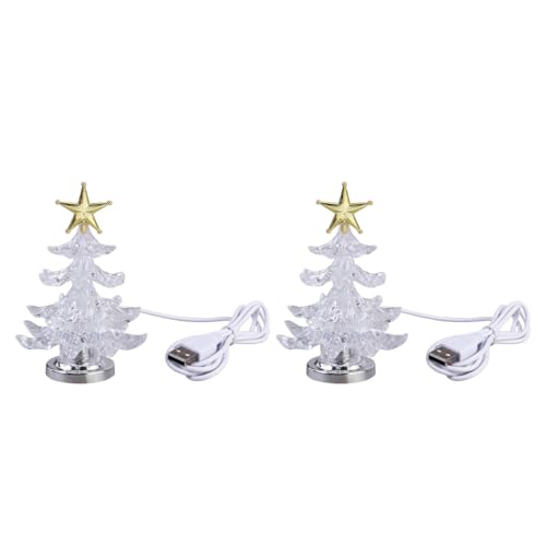 DOITOOL Weihnachtsbaum-Nachtlicht 2 Stück Usb-Betrieben Acryl Beleuchteter Weihnachtsbaum Mit Stern Baumspitze Weihnachts-Tischleuchten Für Feiertagsdekoration Ornamente Geschenk Golden von DOITOOL