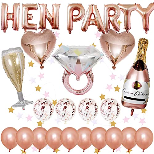 Party-Dekorationsballons, 1 Stück Buchstabenballon HEN PARTY, 14 Stück Latexballons, 5 Stück Folienballons in verschiedenen Formen, 2 m sternförmige Hängegirlande für Brautparty-Dekoration von DOJoykey