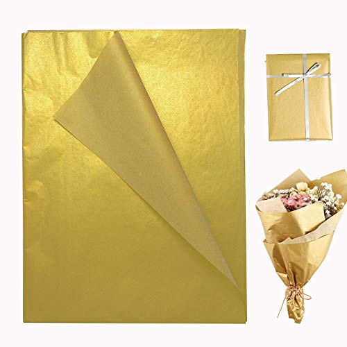 Goldenes Seidenpapier, metallisches Geschenkpapier, 50 Blatt, 14 x 20 Zoll, für Hochzeits-, Geburtstags-, Jubiläums- und Valentinstagsdekoration von DOJoykey