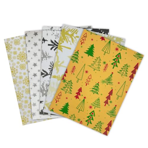 Seidenpapier Weihnachten zum Verpacken von Geschenken: Festliches Design, 25 Stück, 5 verschiedene Muster, Seidenpapier, 50 x 35 cm, für Weihnachtsfeier-Dekoration von DOJoykey