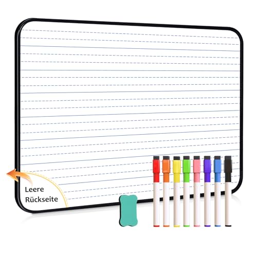 DOLLAR BOSS Doppelseitiges Whiteboard 30 x 42 cm, A3 Magnettafel Magnetwand, Klein Whiteboard Trocken Abwischbar Mini Whiteboard Magnetisch, Tragbares White Board mit 8 Stiften und 1 Radiergummi von DOLLAR BOSS