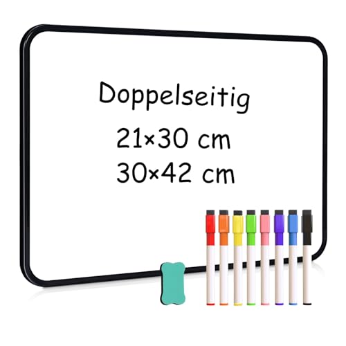 DOLLAR BOSS Doppelseitiges Whiteboard 30 x 42 cm, A4 Magnettafel Magnetwand, Klein Whiteboard Trocken Abwischbar Mini Whiteboard Magnetisch, Tragbares White Board mit 8 Stiften und 1 Radiergummi von DOLLAR BOSS