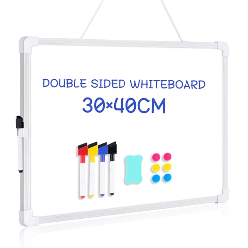 DOLLAR BOSS Kleines Whiteboard, A3, kleines Whiteboard, 30 x 40 cm, trocken abwischbar, tragbares Whiteboard für Büro, Zuhause und Schule, mit Stiften, Magneten und Radiergummi von DOLLAR BOSS