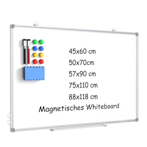 DOLLAR BOSS Magnetisches Whiteboard,75X110CM Magnettafel Magnetpinnwand mit 2 Whiteboard Stifte, 8 Magnete and 1 White board Radiergummi, für Schule & Haus und Büro von DOLLAR BOSS