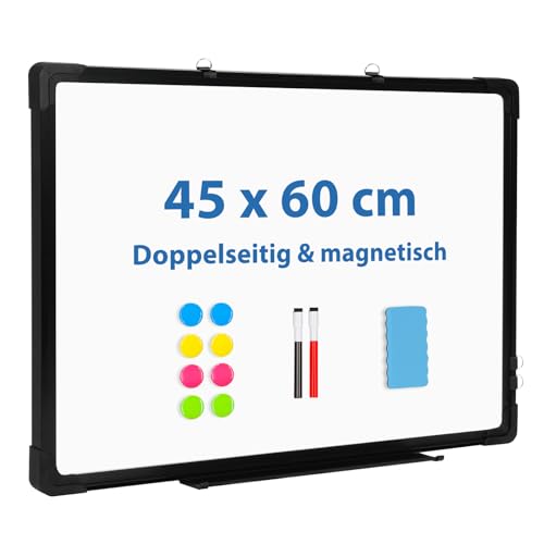 DOLLAR BOSS Magnetisches Whiteboard, 45X60CM Doppelseitiges Whiteboardmagnettafel Magnetpinnwand mit 2 Whiteboard Stifte, 8 Magnete and 1 White board Radiergummi, für Schule & Haus und Büro von DOLLAR BOSS