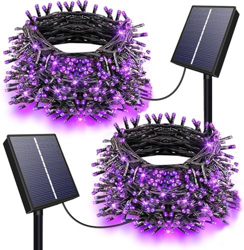 DOLUCKY Solar Lichterkette Außen 2 * 20M 200LED Solar Lichterketten im Freien wetterfest, 8 Modi Solar Lichterketten im Freien für Garten Balkon Party Hochzeit Weihnachten, Lila von DOLUCKY