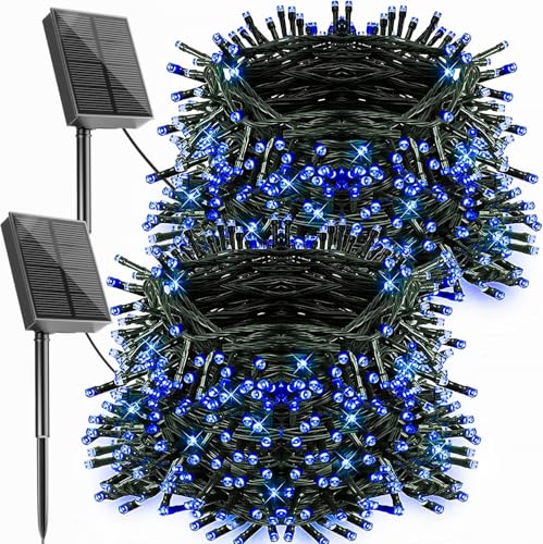 DOLUCKY 2 Stück Solar-Weihnachtslichter im Freien - 20M 200LED Solar Lichterketten im Freien wetterfest, 8 Modi Solar Lichterketten im Freien für Garten Balkon Party Hochzeit Weihnachten,Blau von DOLUCKY