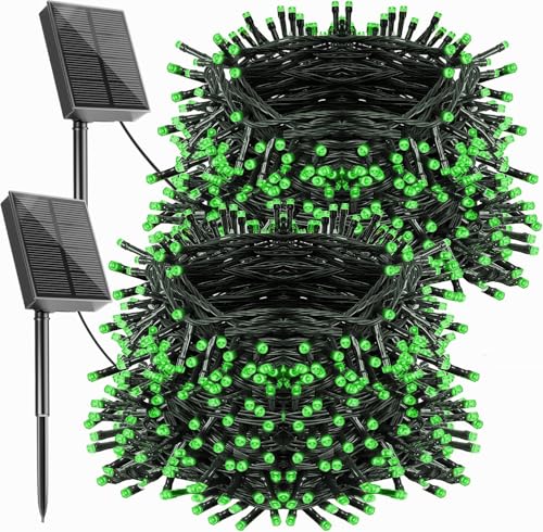 DOLUCKY 2 Stück Solar-Weihnachtslichter im Freien - 20M 200LED Solar Lichterketten im Freien wetterfest, 8 Modi Solar Lichterketten im Freien für Garten Balkon Party Hochzeit Weihnachten,Grün von DOLUCKY