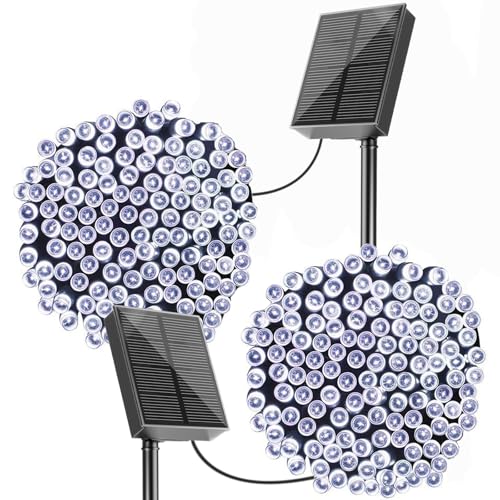 DOLUCKY 2 Stück Solar-Weihnachtslichter im Freien - 20M 200LED Solar Lichterketten im Freien wetterfest, 8 Modi Solar Lichterketten im Freien für Garten Balkon Party Hochzeit Weihnachten,Weiß von DOLUCKY