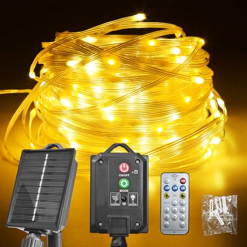 DOLUCKY Solar Lichterketten für den Außenbereich, 10M 100 LED Solar Lichterketten für den Außenbereich, Allwetter 19 Modi IP65 Wasserdicht Kupferdraht Lichterketten, Garten Balkon Baum Terrasse Party von DOLUCKY