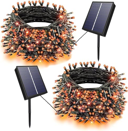 Solar Lichterkette Außen , 2x 20 m 200 orangefarbenen LED-Solarlichtern für den Außenbereich, 8 Modi, solarbetriebene Halloween-Lichter für Garten, Baum, Herbst, Erntedankfest, Halloween-Dekoration von DOLUCKY