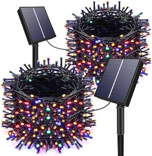 Solar Weihnachtsdeko Aussen 2×20M 200 LED Solar Lichterketten,8 Modi Mehrfarbig Solar Lichterkette Aussen Wetterfest,Lichterkette Solar für Weihnachten Outdoor Garten Balkon Deko Hof Weihnachtsbaum von DOLUCKY