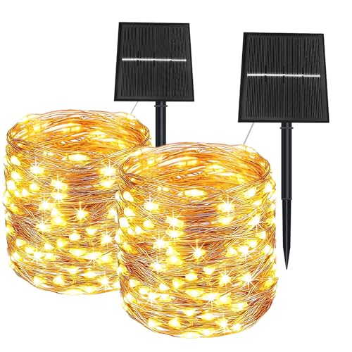 Solar-Weihnachtslichterkette für den Außenbereich, 2 x 20 m 200 LEDs, Solar-Außenlichterkette, 8 Modi, wasserdicht, Solar-Außenlichterkette für Garten, Balkon, Party, Hochzeit, Weihnachten, Warmweiß von DOLUCKY