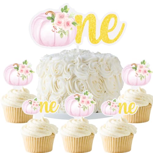 Kürbis 1. Geburtstag Tortenaufsatz Ein Kürbis Cupcake Topper Herbst Erster Geburtstag Party Halloween Oktober Geburtstag Tischdekorationen Rosa von DOMOO OF DREAMS