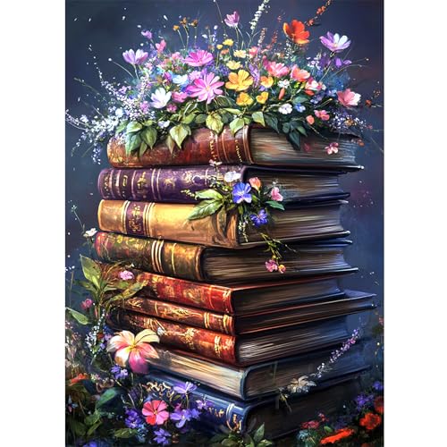 DOMROM Bücher Diamond Painting, Blumen Diamond Painting Erwachsene Kinder Diamond Painting Set, Diamant Malerei Kit Diamond Art Erwachsene für Home Wand Dekor 30x40cm von DOMROM