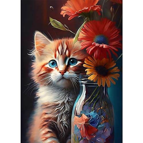 DOMROM Katze Diamond Painting für Erwachsene, Blumen Diamant Painting Kits Bilder, 5D Cat Diamant Malerei DIY Diamond Painting Set für Home Wand Decoration 30x40cm von DOMROM