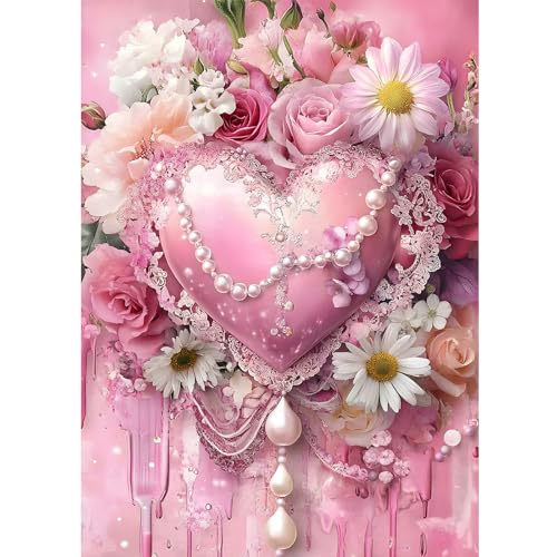 DOMROM Diamond Painting, Valentinstag Diamond Painting Erwachsene Herz Diamond Painting Set, Blumen Diamant Malerei Kit Diamond Art Erwachsene für Home Wand Dekor 30x40cm von DOMROM