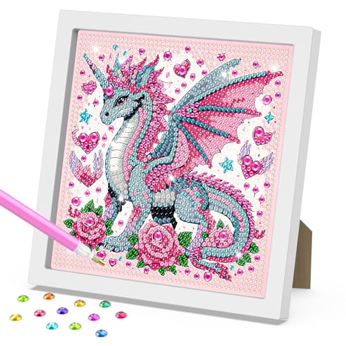 DOMROM Diamond Painting Kinder mit Rahmen, Drache Diamond Painting Set Full Mosaic Making für Mädchen & Jungen Erwachsene, 5D Diamant Malerei Diamant Painting Bilder Arts Craft für Home Decor von DOMROM