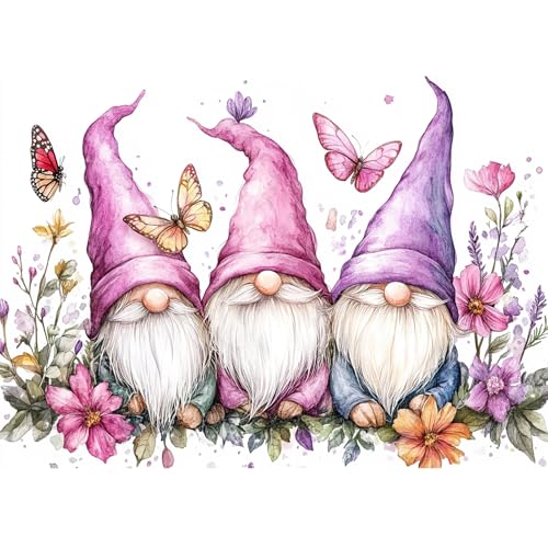 DOMROM Gnome Diamond Painting, Blumen Diamond Painting Erwachsene Kinder Diamond Painting Set, Schmetterling Diamant Malerei Kit Diamond Art Erwachsene für Home Wand Dekor 30x40cm von DOMROM