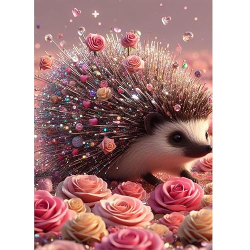 DOMROM Hedgehog Diamond Painting Kits für Erwachsene, 5D Tier Diamant Painting Set, DIY Blumen Diamond Art Kits Full Drill Gem Digitales Diamant Gemälde Stickerei für Gift Home Wall Decoration 30x40cm von DOMROM