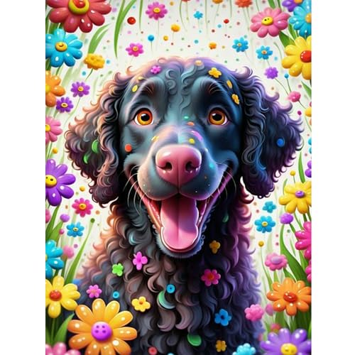 DOMROM Hund Diamond Painting Kits Erwachsene, 5D Bunte Blumen Diamant Painting Bilder, Diamond Art Painting Kit Full Drill Gem Digitales Diamant Gemälde Stickerei für Gift Home Wall Decoration 30x40cm von DOMROM