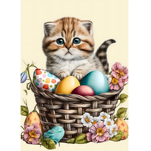 DOMROM Katze Diamond Painting, Ostern Diamant Painting Bilder Erwachsene Kinder, Tier Diamant Malerei Kits DIY 5D Diamant Art Painting Strass Stickerei Malerei Painting Set für Home Décor 30x40cm von DOMROM