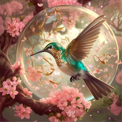 DOMROM Vogel Diamond Painting für Erwachsene, Blumen Diamant Painting Kits Bilder Kolibri Diamond Art Painting, 5D Diamant Malerei DIY Diamond Painting Set für Home Wand Decoration 30x30cm von DOMROM