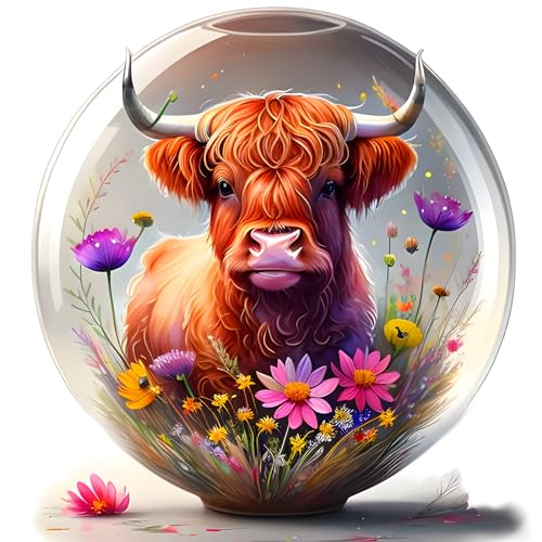 DOMROM Kuh Diamond Painting Erwachsene, Blumen Diamant Painting Bilder, Tier Diamant Malerei Kits Kinder 5D Cow Diamant Art Painting Strass Stickerei Malerei Painting Set für Home Décor 30x30cm von DOMROM