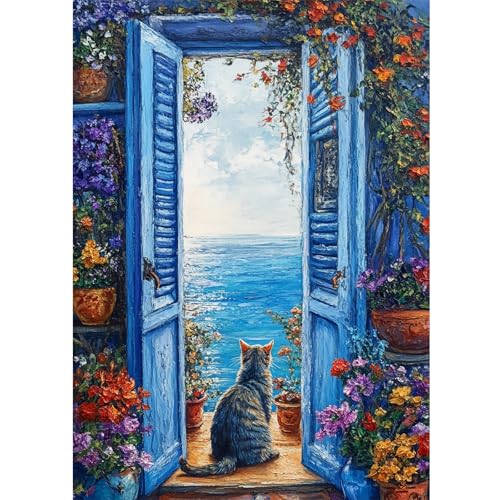 DOMROM Landschaft Diamond Painting, Katze Diamond Painting Erwachsene Kinder Blumen Diamond Painting Set, Diamant Malerei Kit Diamond Art Erwachsene für Home Wand Dekor 30x40cm von DOMROM