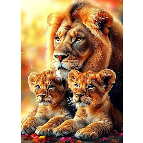 DOMROM Löwen Diamond Painting, Tiere Diamond Painting Erwachsene Kinder Diamond Painting Set, Diamant Malerei Kit Diamond Art Erwachsene für Home Wand Dekor 30x40cm von DOMROM