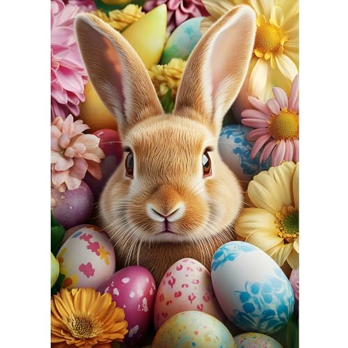 DOMROM Ostern Diamond Painting, Ei Diamond Painting Erwachsene Kinder Diamond Painting Set, Blumen Diamant Malerei Kit Kaninchen Diamond Art Erwachsene für Home Wand Dekor 30x40cm von DOMROM