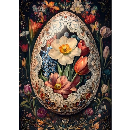 DOMROM Ostern Diamond Painting, Ei Diamond Painting Erwachsene Kinder Diamond Painting Set, Diamant Malerei Kit Blumen Diamond Art Erwachsene für Home Wand Dekor 30x40cm von DOMROM