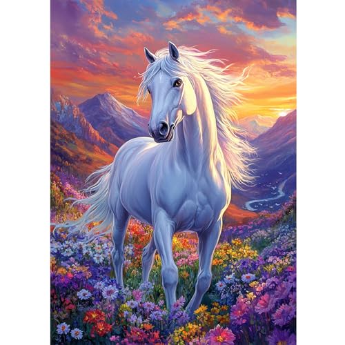 DOMROM Pferd Diamond Painting, Landschaft Diamond Painting Erwachsene Kinder Tier Diamond Painting Set, Sonnenuntergang Diamant Malerei Kit Diamond Art Erwachsene für Home Wand Dekor 30x40cm von DOMROM