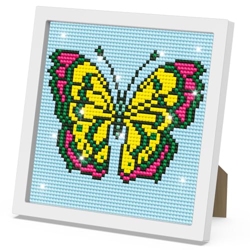 DOMROM Schmetterling Diamond Painting Kinder mit Rahmen, 5D DIY Diamond Painting Set Full Mosaic Making für Mädchen & Jungen Erwachsene, Diamant Painting Bilder Arts Craft für Home Wand Decor 18x18cm von DOMROM