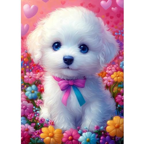 DOMROM Süßer Hund Diamond Painting, Tier Diamond Painting Erwachsene Kinder Blumen Diamond Painting Set, Diamant Malerei Kit Diamond Art Erwachsene für Home Wand Dekor 30x40cm von DOMROM