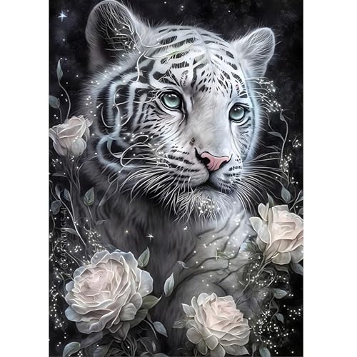 DOMROM Tiger Diamond Painting Kits für Erwachsene, 5D Tier Diamant Painting Set, DIY Blumen Diamond Art Kits Full Drill Gem Digitales Diamant Gemälde Stickerei für Gift Home Wall Decoration 30x40cm von DOMROM