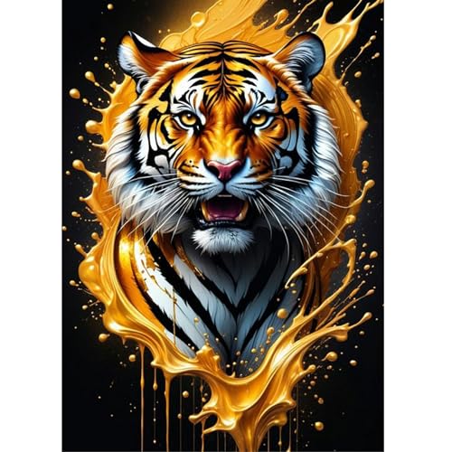 DOMROM Tiger Diamond Painting Kits für Erwachsene, 5D Tier Diamant Painting Set, DIY Diamond Art Kits Full Drill Gem Digitales Diamant Gemälde Stickerei für Gift Home Wall Decoration 30x40cm von DOMROM