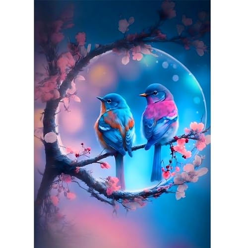 DOMROM Vögel Diamond Painting, Blumen Diamant Painting Bilder Erwachsene, Birds Diamant Malerei Kits Kinder 5D Diamant Art Painting Strass Stickerei Malerei Painting Set für Home Décor 30x40cm von DOMROM