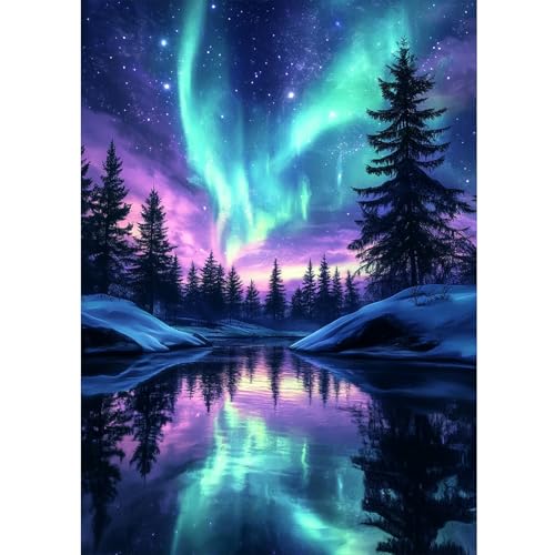 DOMROM Wald Aurora Diamond Painting, Sternennacht Diamond Painting Erwachsene Kinder Diamond Painting Set, Landschaft Diamant Malerei Kit Diamond Art Erwachsene für Home Wand Dekor 30x40cm von DOMROM