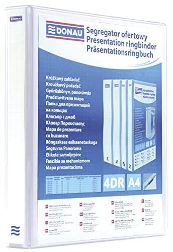 DONAU 2788254PL-09 Präsentationsringbuch Präsentationsordner Ringbuch Präsentation/Weiß / 4-D-Ring-Mechanik-Mechanik DIN A4 Füllhöhe 25 mm/mit Taschen/ 1 Stück von DONAU