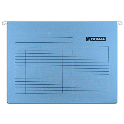 DONAU 7410905-10 Hängemappe | Aus Recycling-Karton 230 GSM für DIN A4 Seitlich offen Farbe: Blau| 5er Packung| auswechselbarem Blanko-Schildchen| ideal für Büro und Schule und der Behörde| Grünen Punk von DONAU