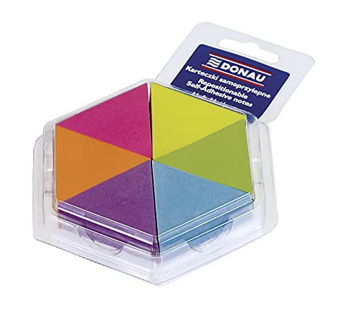 DONAU 7564001PL-99 Selbstklebende Blätter in Dreieckform Haftnotizen Notizblock Sticky Notes Neonfarben, 43x50mm, 6x150 bl./ Wasserlöslicher Klebstoff/ Möglichkeit des Umklebens von Blättern von DONAU