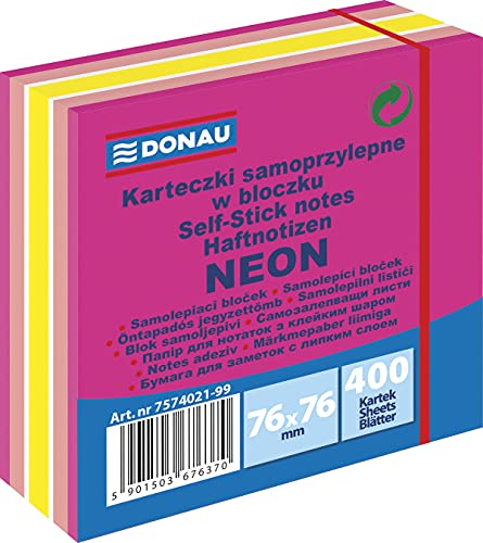 DONAU 7574021-99 Notes Würfel Haftnotizen/ Rosatöne Selbstklebende Haftnotizzettel Sticky Notes 76x76mm, 1x400 Blatt, Notizblöcke quadratisch für Büro Schule von DONAU